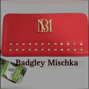 NWT Badgley Mischka Vegan Leather Clutch/Wallet, Studs, Red